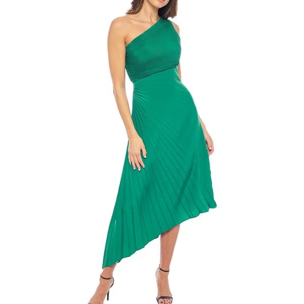 Marina One Shoulder Neck Sleeveless Pleated A-Line Dress